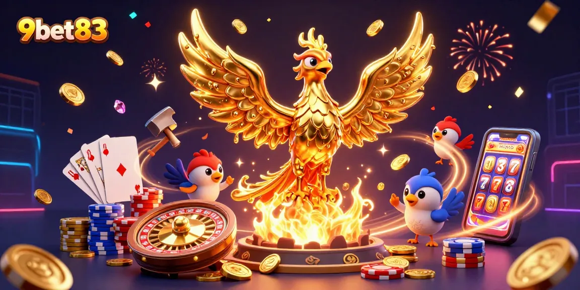Winning moments at 9bet83 capture the excitement of online gaming with vibrant casino elements.