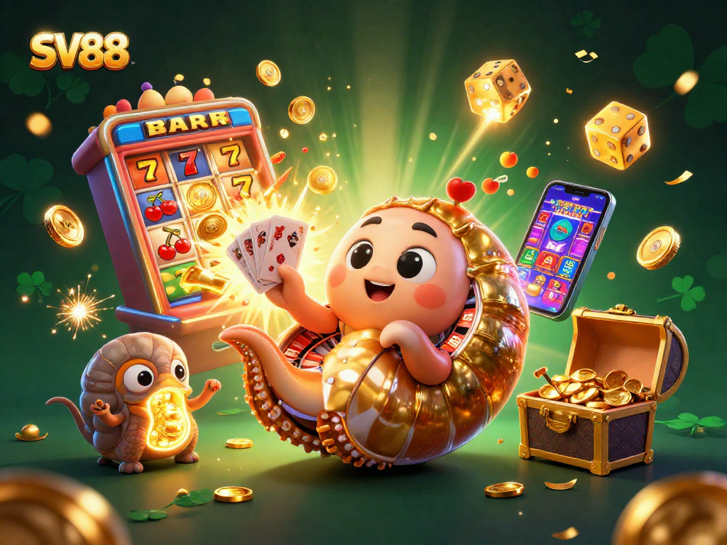 SV88 unleashes high-stakes excitement with a dynamic casino scene featuring vibrant games and winning opportunities.