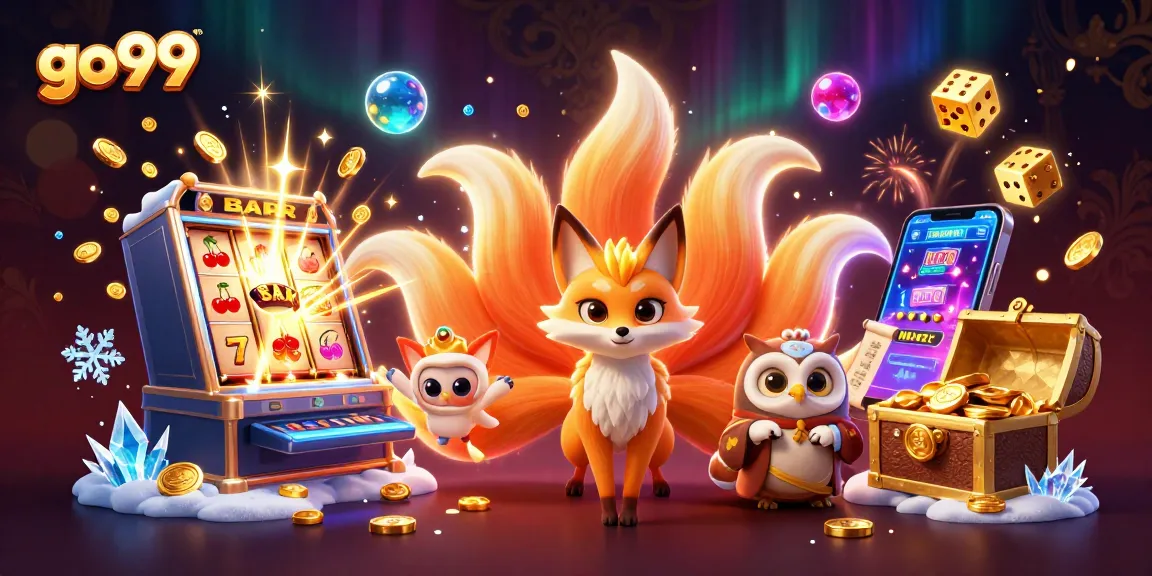 Engage with go99's vibrant casino world featuring a fox spirit, an owl sage, and jackpot thrills.