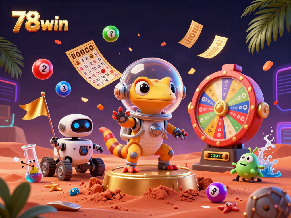 Experience incredible excitement with the 78 win Martian gecko celebrating a golden casino discovery.