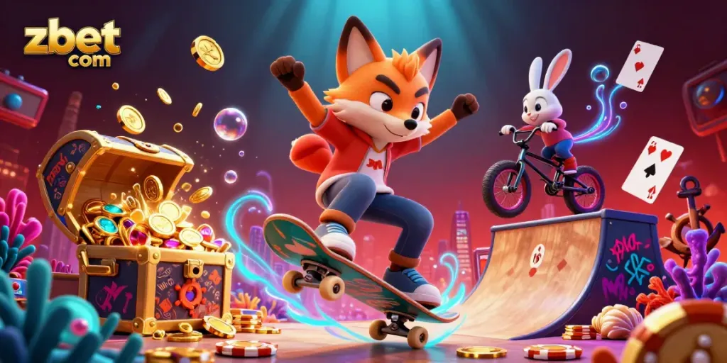 Experience thrilling casino action in an ultra-detailed 3D illustration featuring zbet com elements and vibrant characters.