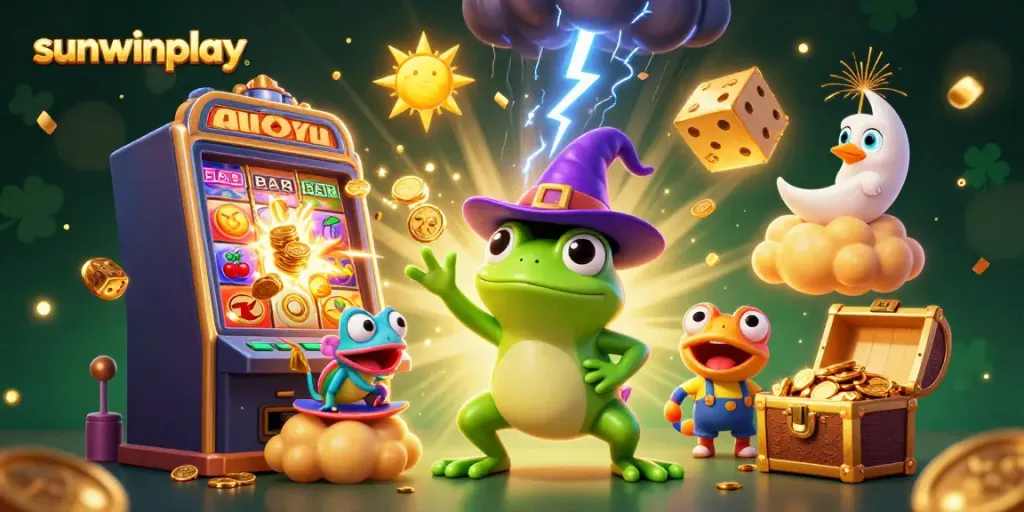 Experience the excitement of sunwinplay with a vibrant 3D casino scene bursting with action and rewards.