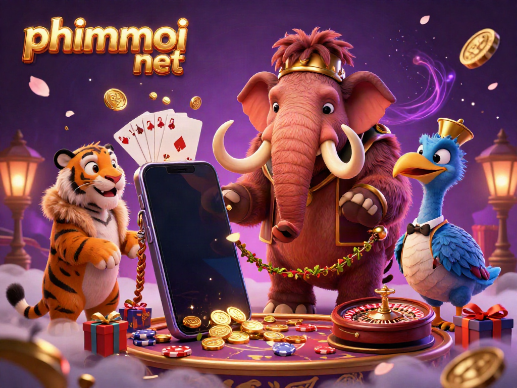 Experience the vibrant excitement at phimmoi net with a mammoth bouncer and VIP tiger in a packed casino.